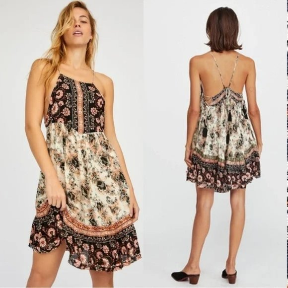 Free People Dresses & Skirts - Free People Ivory & Black Printed Casablanca Slip Dress